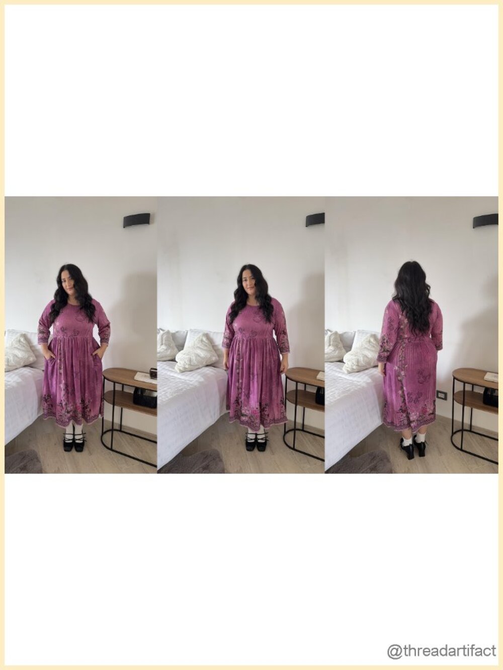 Plus Size 3/4 Sleeve A-Line Midi Dress with Pockets Casual Loose Flowy Boho - Picture 4 of 6